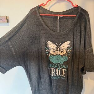 Cato Gray Women's Amazing Grace Butterfly Graphic Tee with Teal Accents